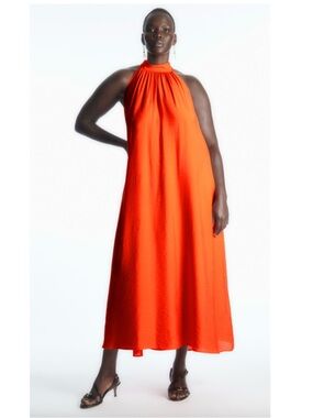 COS Sleeveless Mock Halter Tent Swing Relaxed Maxi Dress Pockets Orange 6